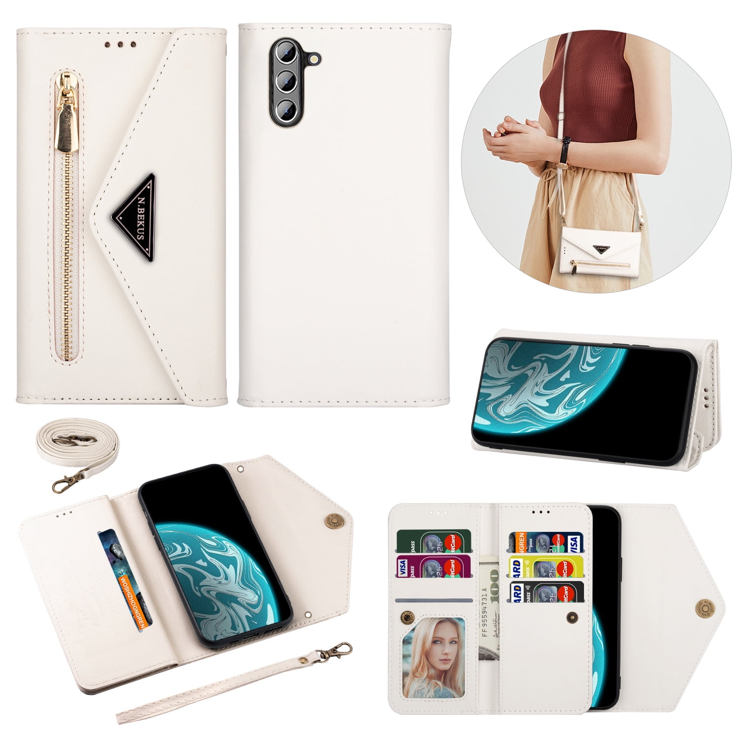 Cheap Crossbody Wallet Phone Case for Samsung Galaxy Z Flip 4 3 Flip4 Flip3  5G Purse Lanyard Strap Leather Cover with Card Slot Holder | Joom